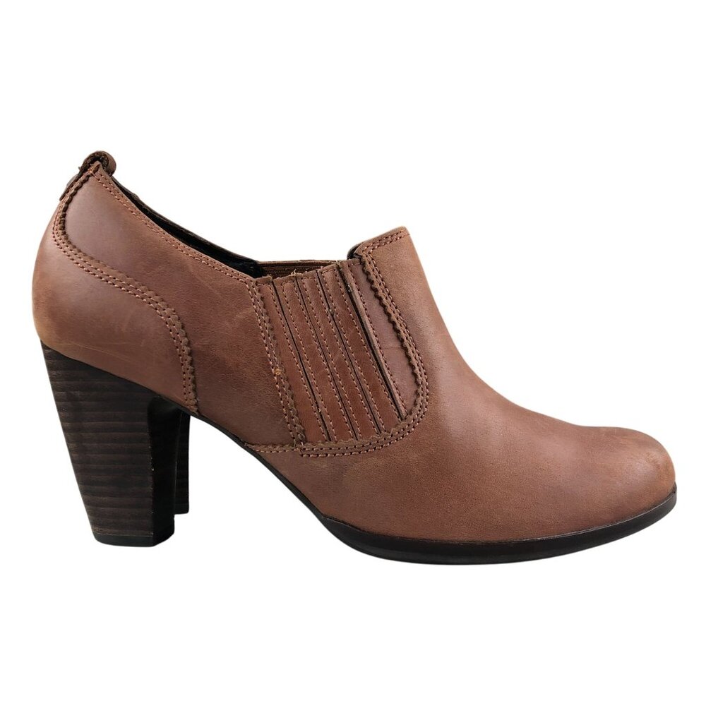 Clarks Women's Size 9.5M Artisan Brown Leather Block Heel Ankle Booties Boots